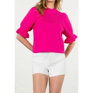 NEW THML pointelle knit puff sleeve top in magenta